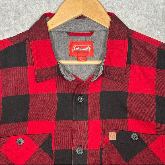 Coleman Long Sleeve Button-Up Flannel Buffalo Check Shirt-Red/Black-Men XXL - Picture 1 of 5